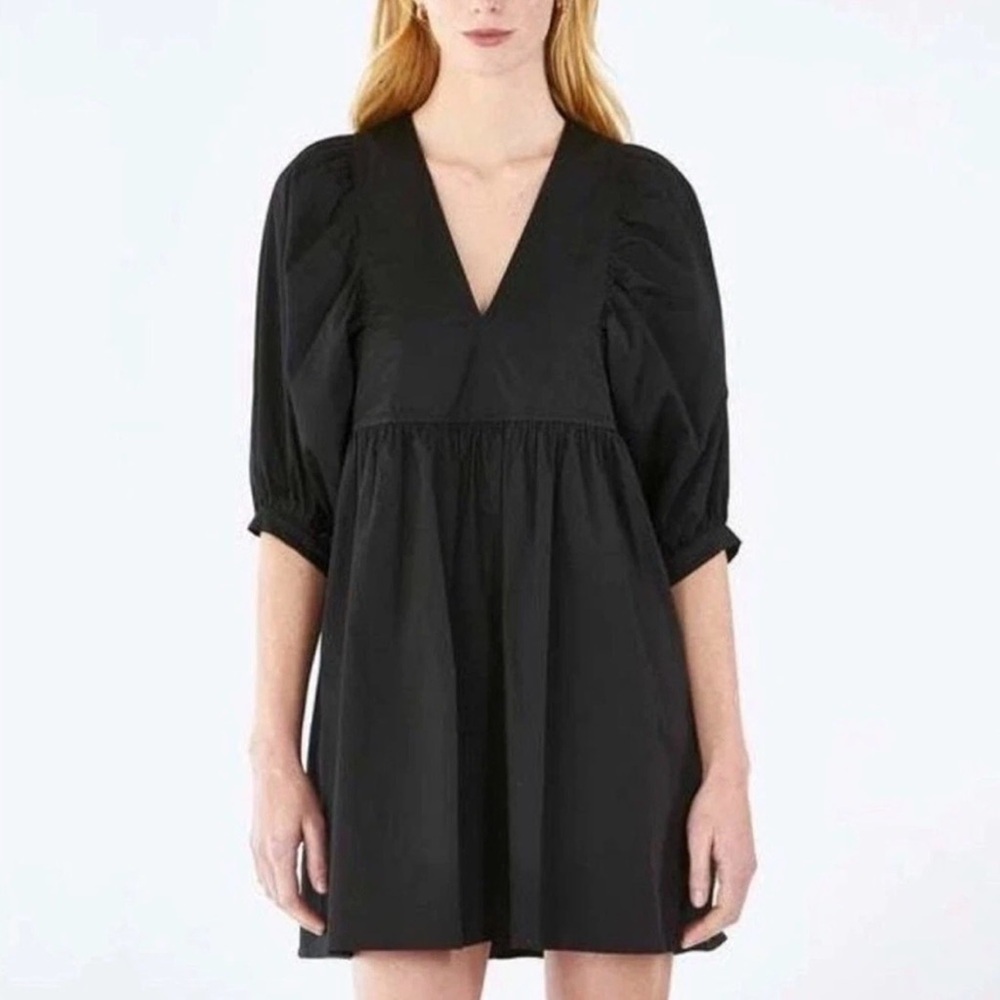 Hunter Bell “Maya” Black Cotton Puff Sleeve Poplin Dress Size Xs Oversized